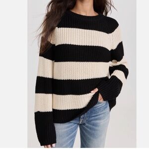 Velvet by Graham Spencer Ciara Black Cream Striped Sweater Ribbed Oversized XS